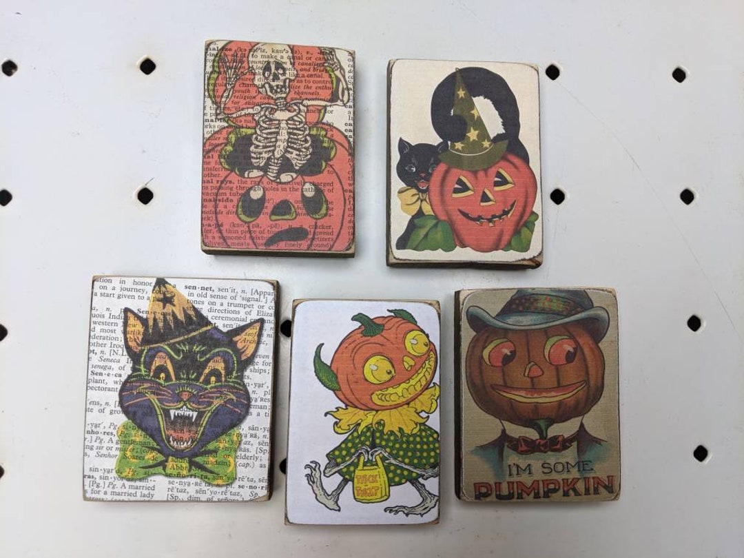Spooky Vintage Halloween Magnet Bundle of 5 Wood Art, Pumpkins Psl ...