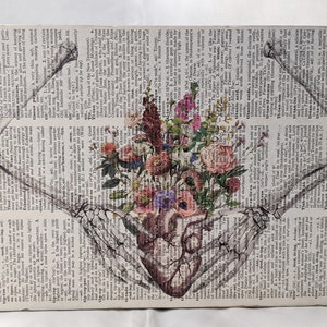 Skeleton Art, Art for Dorm Room, Gothic Home Decor, Goth Wall Hanging, Halloween Art, Goth Art, Floral Goth, Pastel Goth, Anatomy Art