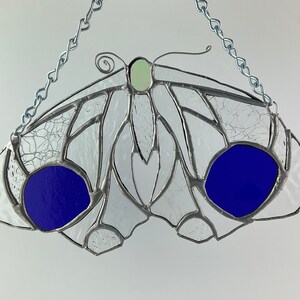 Moth 1 With Blue Stained GlassMoth Art, Stained Glass Moth, Boho Home Decor, Boho Wall Hanging, Modern Stained Glass
