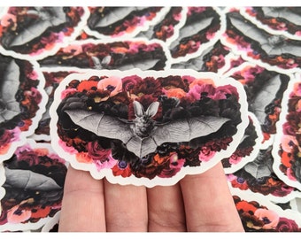 Bat Sticker, Floral Bat Sticker, Die Cut Vinyl Sticker, Laptop Decal, Waterproof Sticker, Goth Sticker, Goth Vinyl Decal, Halloween Sticker