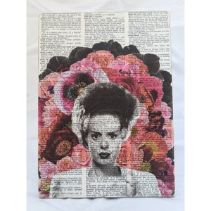 Bride of Frankenstein Art, Frankenstein Wall Art, Gothic Wall Art, Goth Wall Print, Floral Horror Art Print,Horror Movie Art Print, Dorm Art