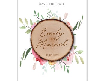 Save the Date Magnet inkl. Karte | Floral mit Karte Baumscheibe