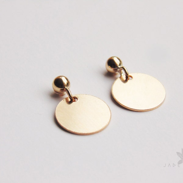 Small 14ct gold filled circle disc geometric drop dangle stud earrings