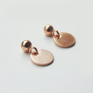 14k Rose gold filled circle disc charm 6mm stud drop dangle earrings