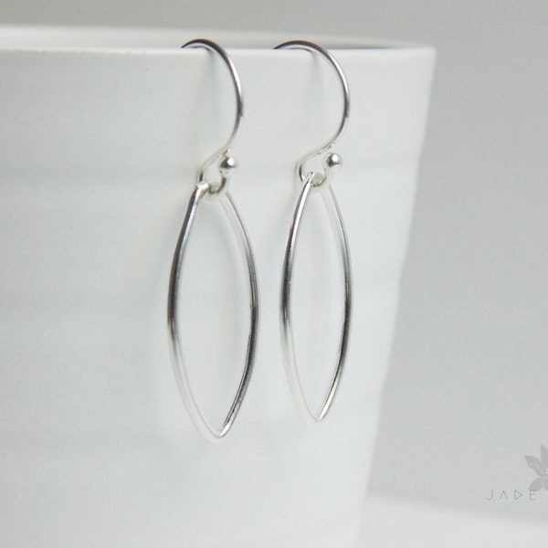 Oval marquise shape sterling silver drop dangle hoop minimal earrings