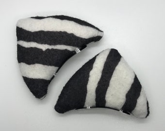 Zebra print cat ear hair clips