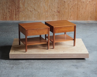 Florence Knoll Walnut Square Nightstands