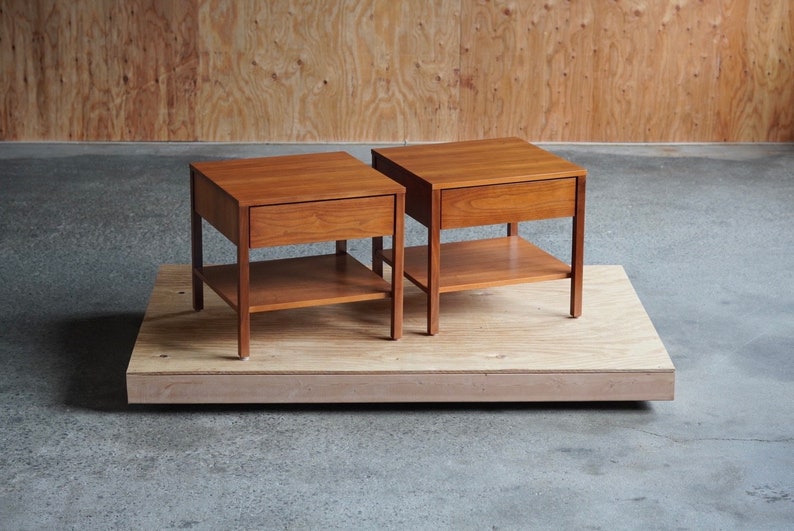 Florence Knoll Walnut Square Nightstands image 1