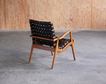 Mel Smilow Walnut + Woven Leather Lounge Chair