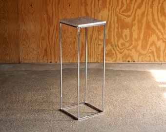 Milo Baughman Square Tube Chrome and Marble Display Pedestal Table