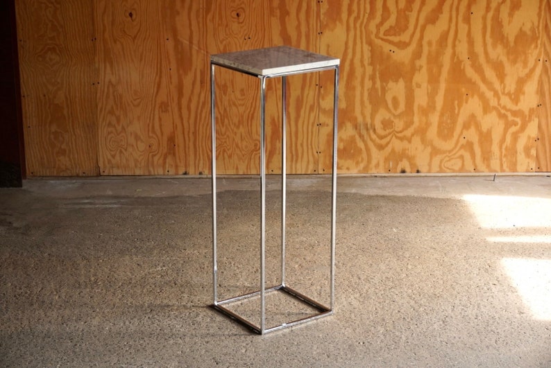 Milo Baughman Square Tube Chrome and Marble Display Pedestal Table image 1