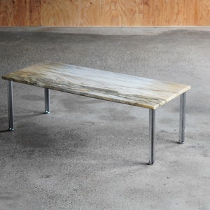 Architectural Marble Coffee Table w/ Chrome X Base image 1