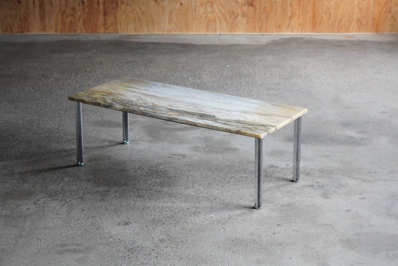 Architectural Marble Coffee Table w/ Chrome X Base image 1