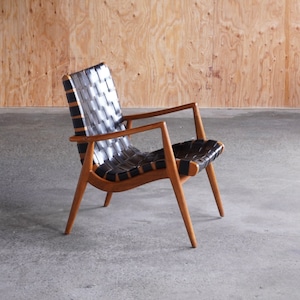 Mel Smilow Walnut + Woven Leather Lounge Chair