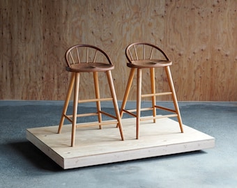 Thomas Moser Walnut + Oak Stools Bow-Back Stools