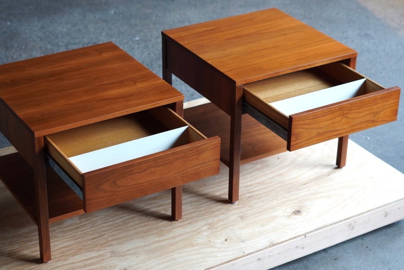 Florence Knoll Walnut Square Nightstands image 3
