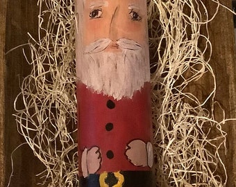 Vintage wooden rolling pin hand painted..SantaClause…primitive rolling oun