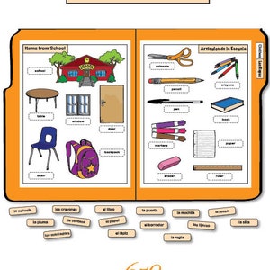 Spel för att lära sig spanska/engelska filmappar - Föremål från skolan/Articulos de la Escuela