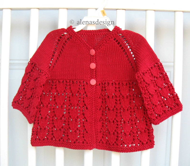 Baby Cotton Jacket Knit Baby Sweater Red Lace Cardigan Baby Girl Cardigan Hand Knitted Cardigan