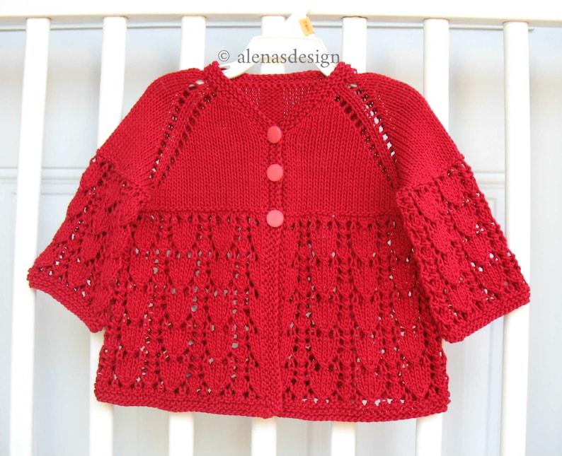Baby Cotton Jacket Knit Baby Sweater Red Lace Cardigan Baby Girl Cardigan Hand Knitted Cardigan