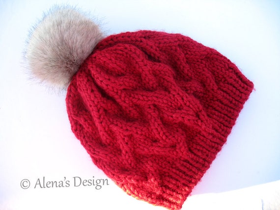 Knitting Hat Pattern Cable Pattern Pompom Slouchy Hat Women Beret Toddler Children Adult Girls Ladies Winter Hat Christmas Gift Red Knitting Hat Pattern Cable Pattern Pompom Slouchy Hat Women Beret Toddler Children Adult Girls Ladies Winter Hat Christmas Gift Red