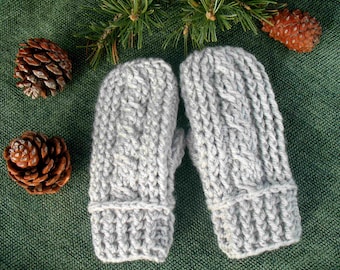 Hand Crocheted Children's Gray Mittens for Girls, Boys, approx. 2 - 4 years, Child Small Size Gloves