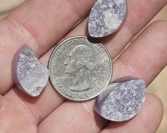 3 pieces of raw, natural crystal top small Lepidolite Cabochons with mica sparkles, purple cabochon stones, sets of stones,   S-10