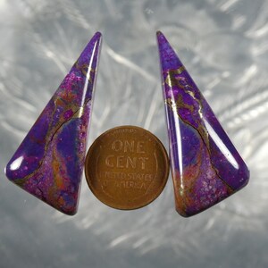Mohave Purple Turquoise Cabochon Matched Pair or set with Brass Matrix Large Triangle Cabochons S-336