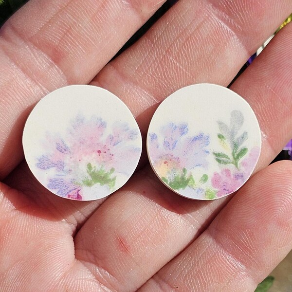 Vintage Ceramic flower cabochon, ceramic cabochons, cabochon pairs or sets   JFF-1302