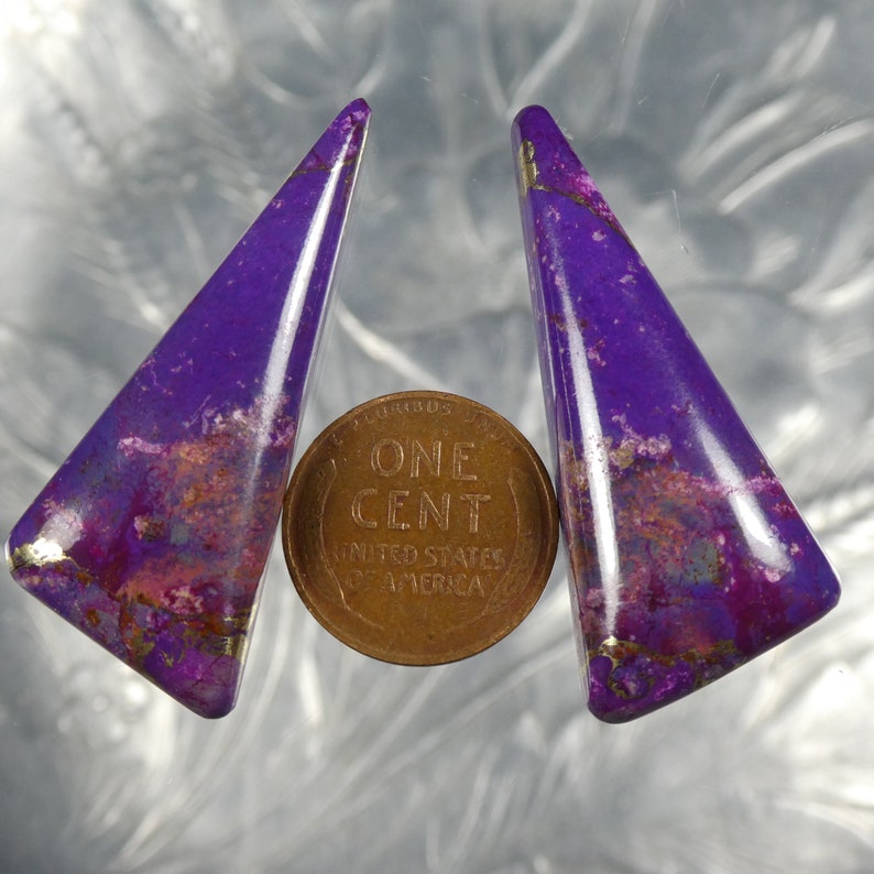 Mohave Purple Turquoise Cabochon Matched Pair or set with Brass Matrix Large Triangle Cabochons S-336