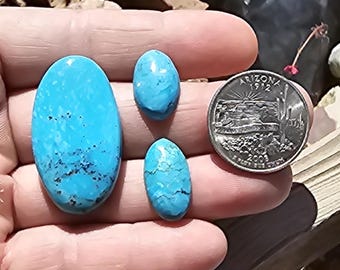 set of 3 matched Kingman Turquoise cabochons   # P-184