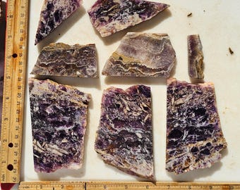 Set of 6 small Natural Amethyst Slabs, Deep Purple Translucent Stone, Hand Cut Lapidary Material  # 201