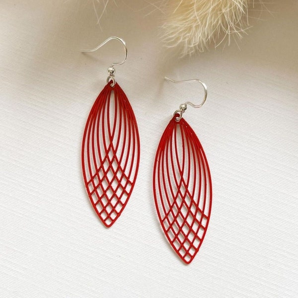 Red Boho Earrings, Leaf Earrings, Lightweight Colourful Earrings, Red Gift Earrings, Statement Red Earrings, Long Earrings, Big Red Dangles