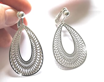 Silver Clip on Earrings for Women, Non Pierced Earrings, Clip on Dangle Earrings, Unpierced Earring, Clip Earrings, Large Silver Clip ons