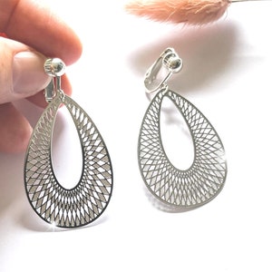 Silver Clip on Earrings for Women, Non Pierced Earrings, Clip on Dangle Earrings, Unpierced Earring, Clip Earrings, Large Silver Clip ons