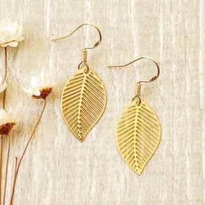 Gold Leaf Earrings: lightweight shiny hypoallergenic earrings.  Choose silver or gold hooks to suit your style