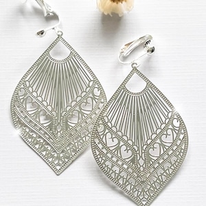 Big Clip On Earrings, Non Pierced Earrings, Silver Dangle Earrings, Unpierced Earring, Fake Earrings, Unpierced Ears, Large Silver Earrings