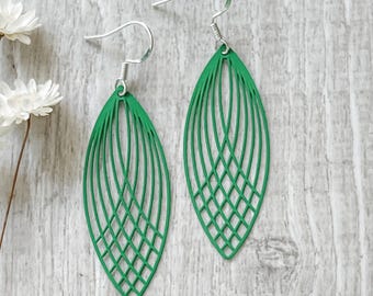 Dark Green Leaf Earrings ~ Long Earrings Leaf Earrings ~ Simple Earrings