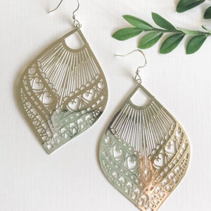 Large Silver Diamond Shape Earrings ~ Light Dangle Earrings ~ Drop Earrings