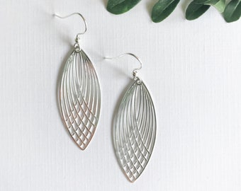 Silver Leaf Earrings ~ Long Earrings Leaf Earrings ~ Simple Earrings