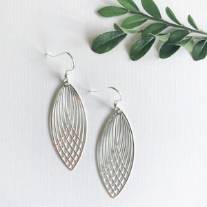 Silver Leaf Earrings ~ Long Earrings Leaf Earrings ~ Simple Earrings