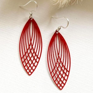 Red Earrings Dangle • Lightweight Statement Filigree Drops • Colourful Gift For Her