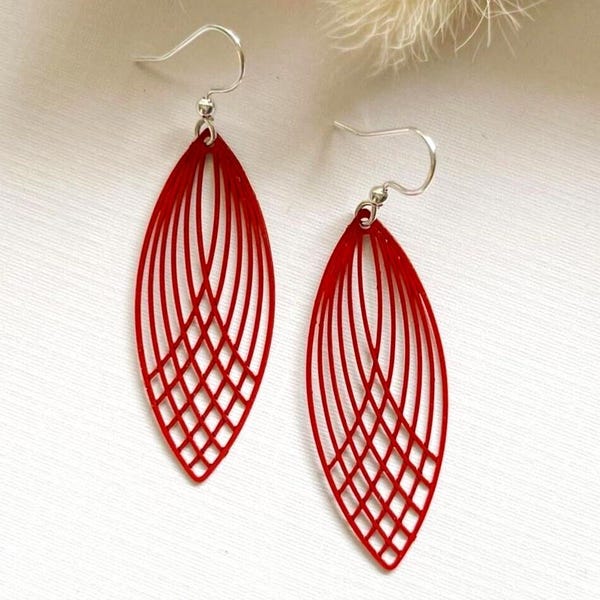 Red Earrings Dangle • Lightweight Statement Filigree Drops • Colourful Gift For Her