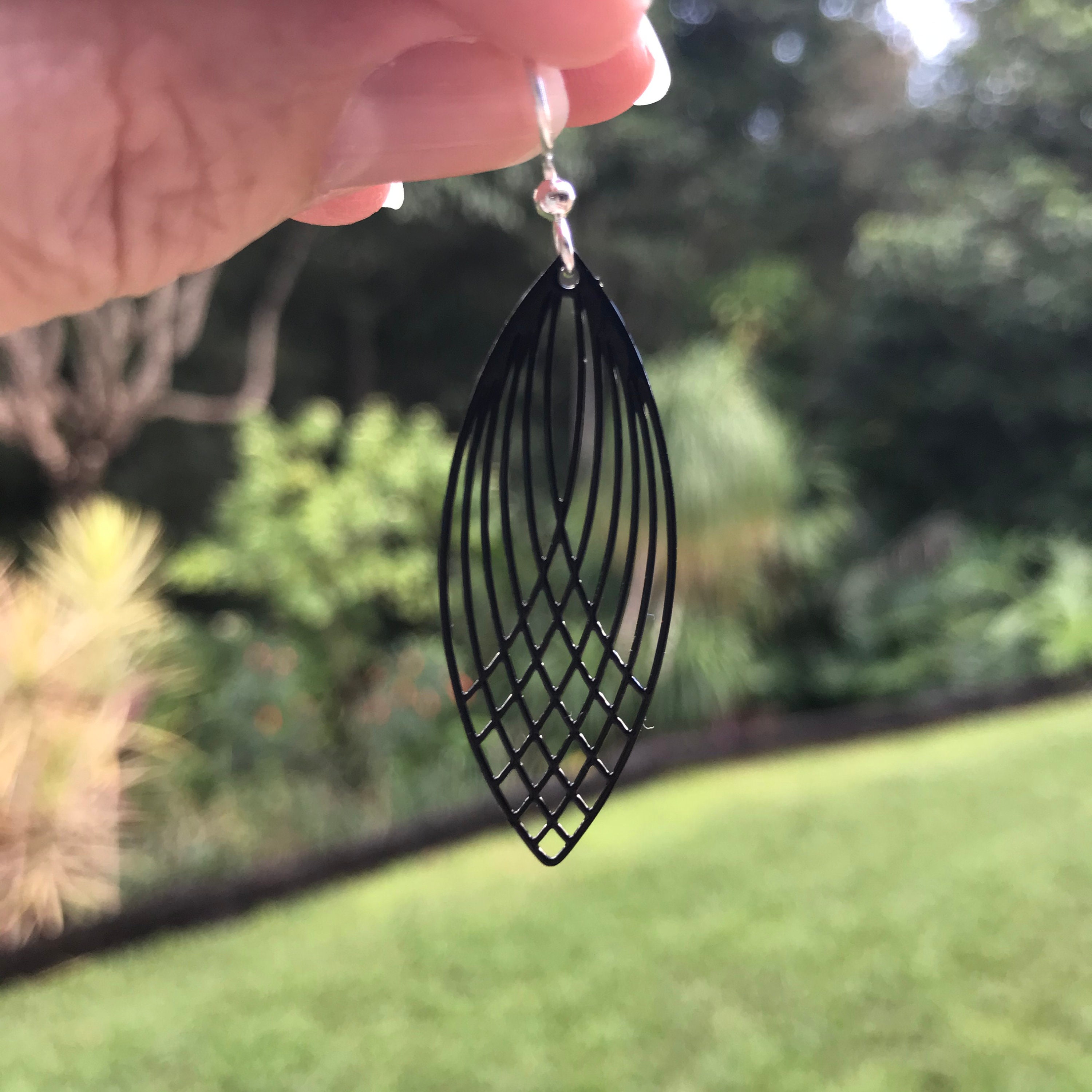 Black Leaf Earrings Long Black Earrings Bohemian Earrings Etsy