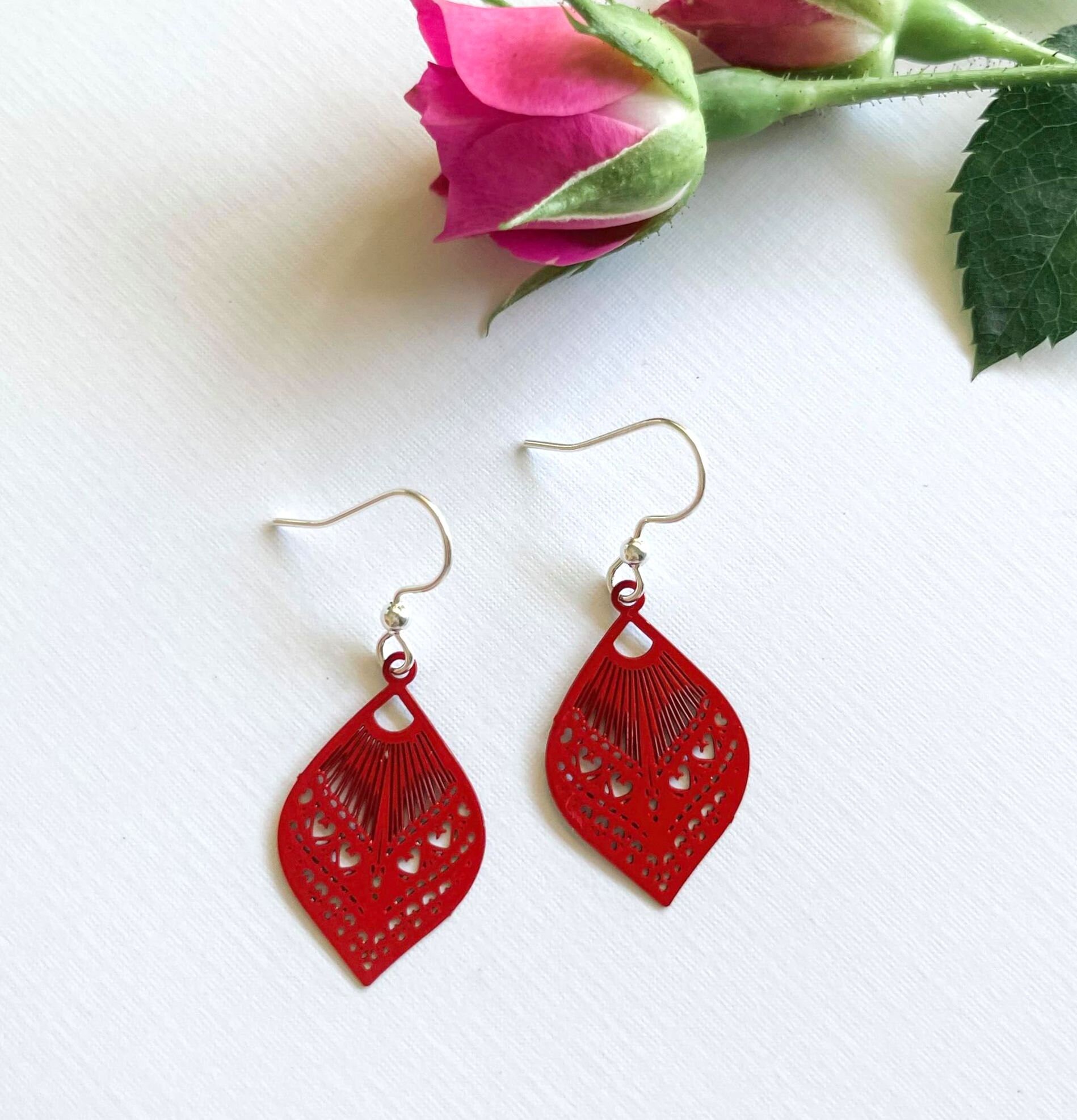 Red Lightweight Earrings Small Drop Earrings Modern Boho Etsy
