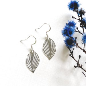 Silver Leaf Earrings, Small Filigree Earrings, Delicate Earrings, Boho Earrings, Lightweight for Sensitive Earrings, Simple Dangle Earring