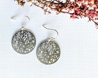 Silver Tree of Life Earrings ~ Statement Earrings - Round Earrings Perfect for any Outfit