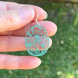 Teal earrings, light and casual. Flower earrings a gift idea for a garden or plant lover Teacher or Mum. Floral and fun hypoallergenic hooks