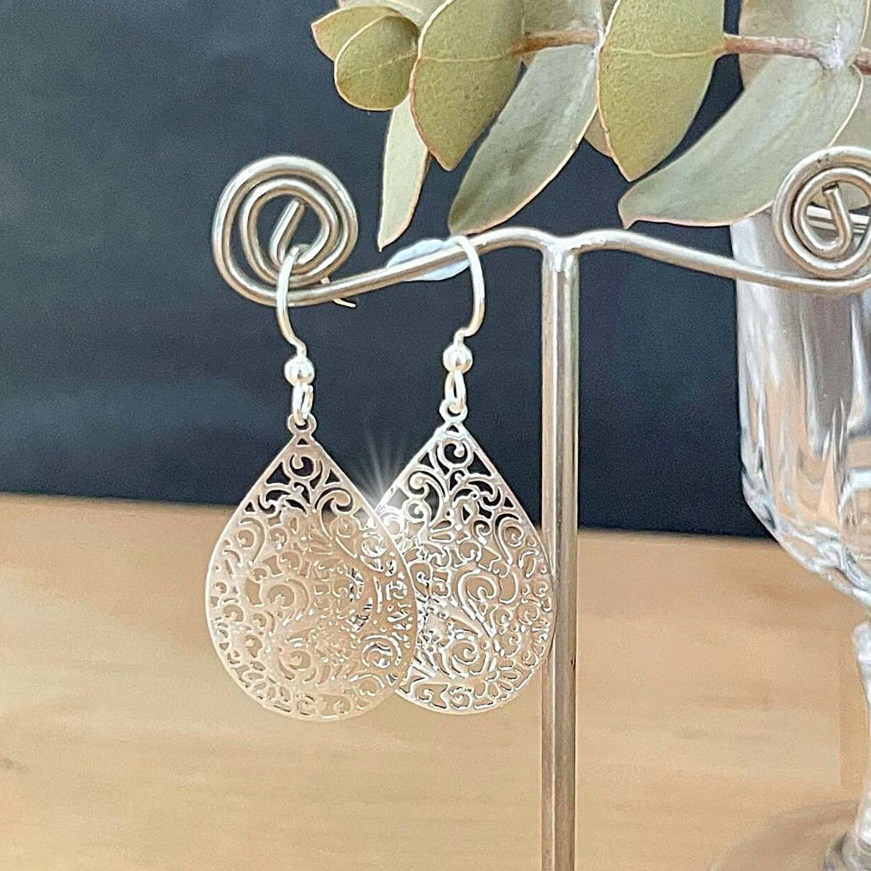 Silver Filigrees, Silver Teardrop Earrings, Gift Earrings,  Silver Earrings for Gift, Lightweight Filigree Earrings, Earrings Silver for Her