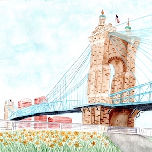 Cincinnati Roebling Bridge Watercolor Painting